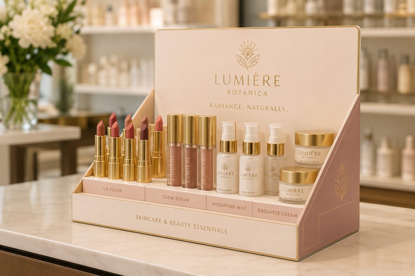 Custom cosmetics counter display box for a beauty brand